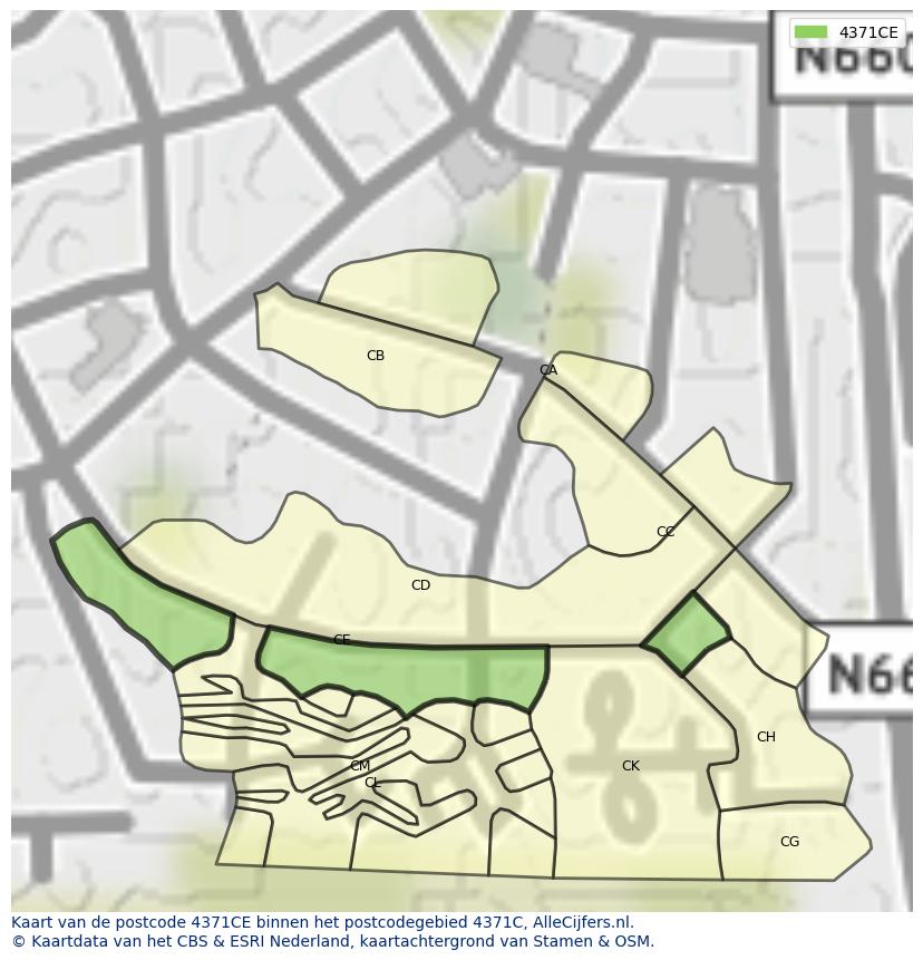 Afbeelding van het postcodegebied 4371 CE op de kaart.