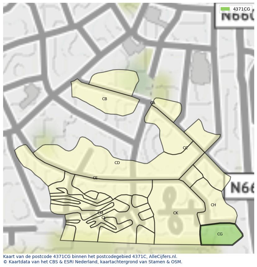 Afbeelding van het postcodegebied 4371 CG op de kaart.