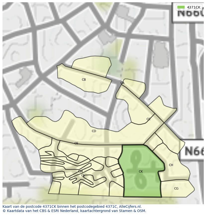 Afbeelding van het postcodegebied 4371 CK op de kaart.