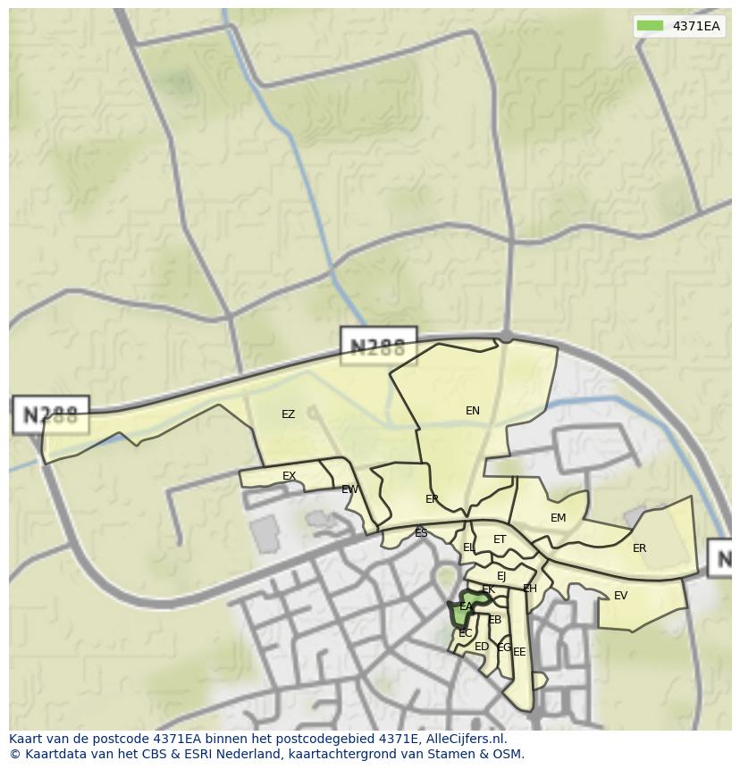 Afbeelding van het postcodegebied 4371 EA op de kaart.