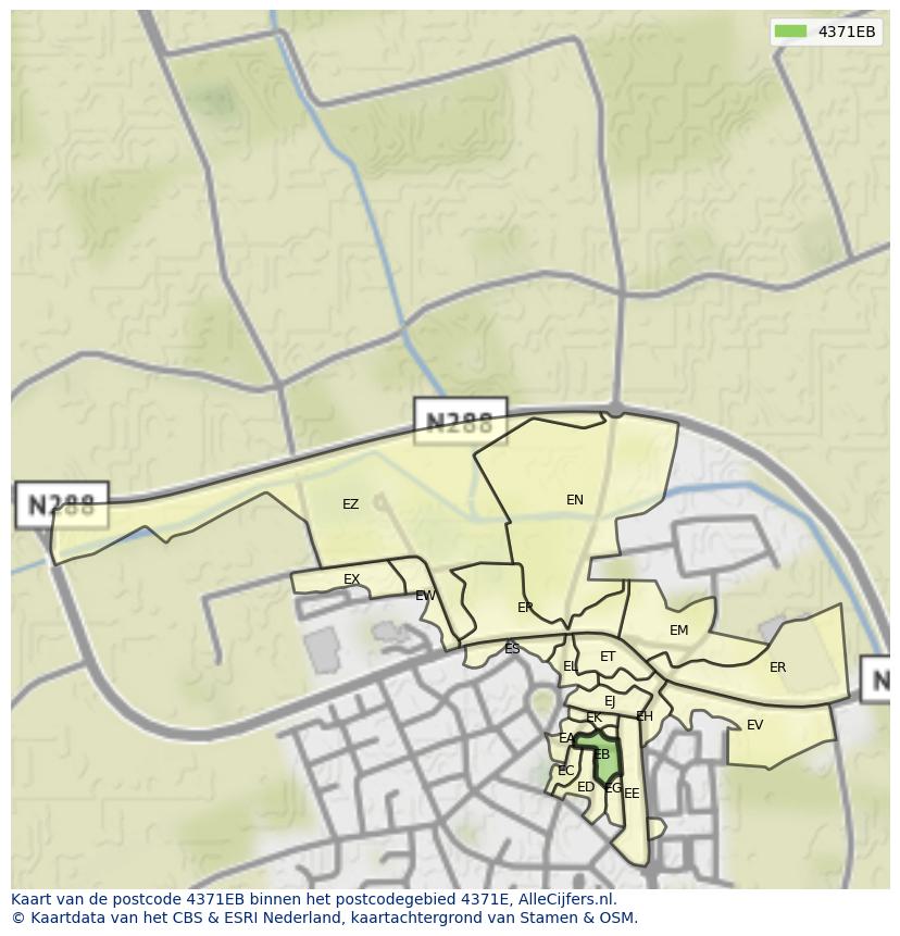 Afbeelding van het postcodegebied 4371 EB op de kaart.