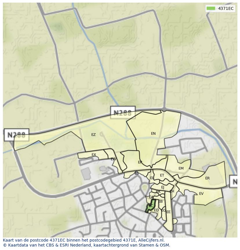 Afbeelding van het postcodegebied 4371 EC op de kaart.