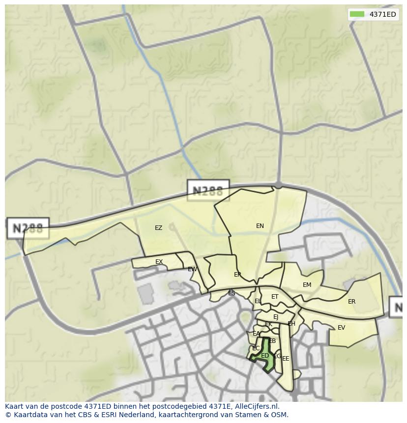 Afbeelding van het postcodegebied 4371 ED op de kaart.