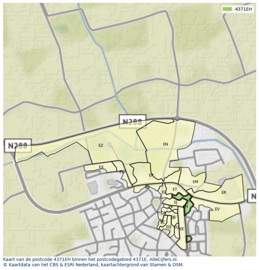 Afbeelding van het postcodegebied 4371 EH op de kaart.