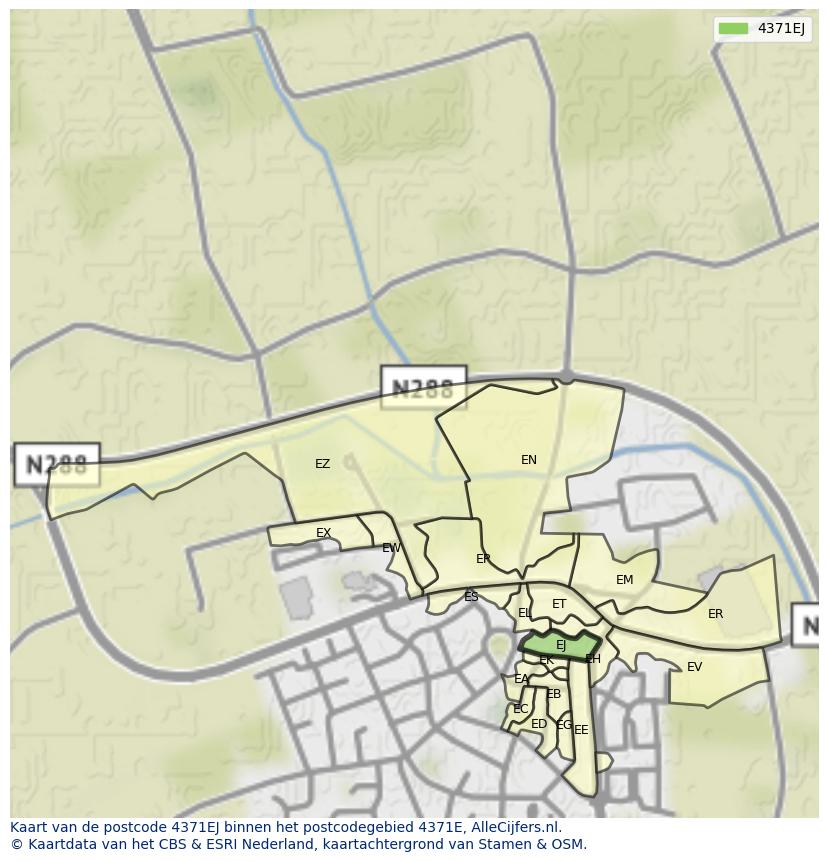 Afbeelding van het postcodegebied 4371 EJ op de kaart.