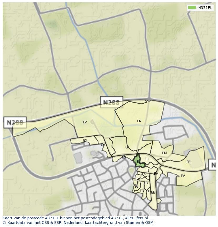 Afbeelding van het postcodegebied 4371 EL op de kaart.