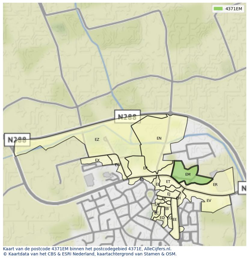 Afbeelding van het postcodegebied 4371 EM op de kaart.