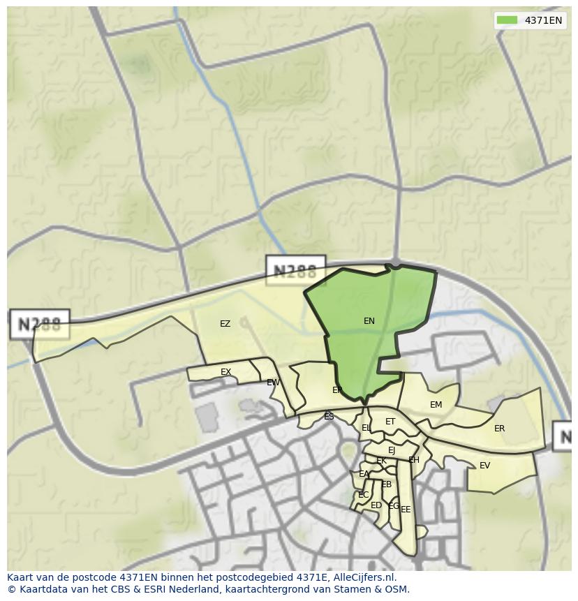 Afbeelding van het postcodegebied 4371 EN op de kaart.