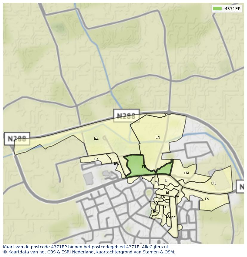 Afbeelding van het postcodegebied 4371 EP op de kaart.