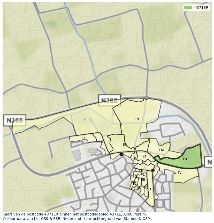 Afbeelding van het postcodegebied 4371 ER op de kaart.
