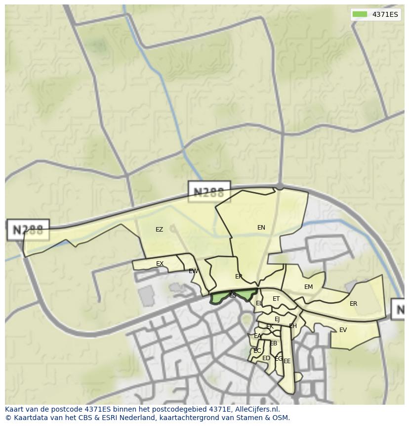 Afbeelding van het postcodegebied 4371 ES op de kaart.