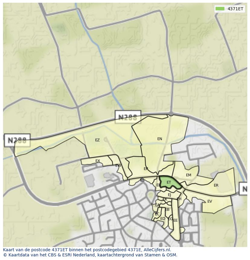 Afbeelding van het postcodegebied 4371 ET op de kaart.