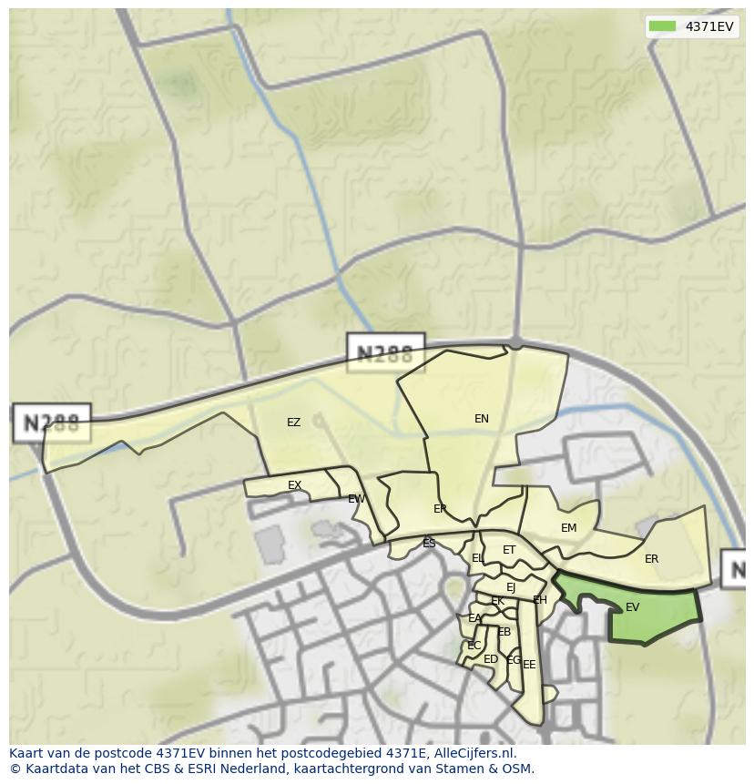 Afbeelding van het postcodegebied 4371 EV op de kaart.