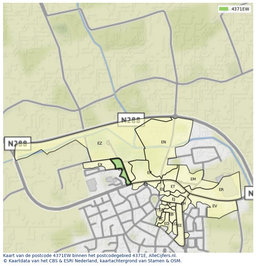 Afbeelding van het postcodegebied 4371 EW op de kaart.