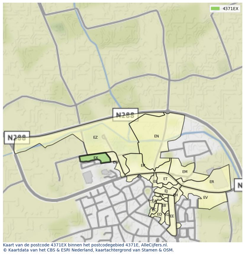 Afbeelding van het postcodegebied 4371 EX op de kaart.