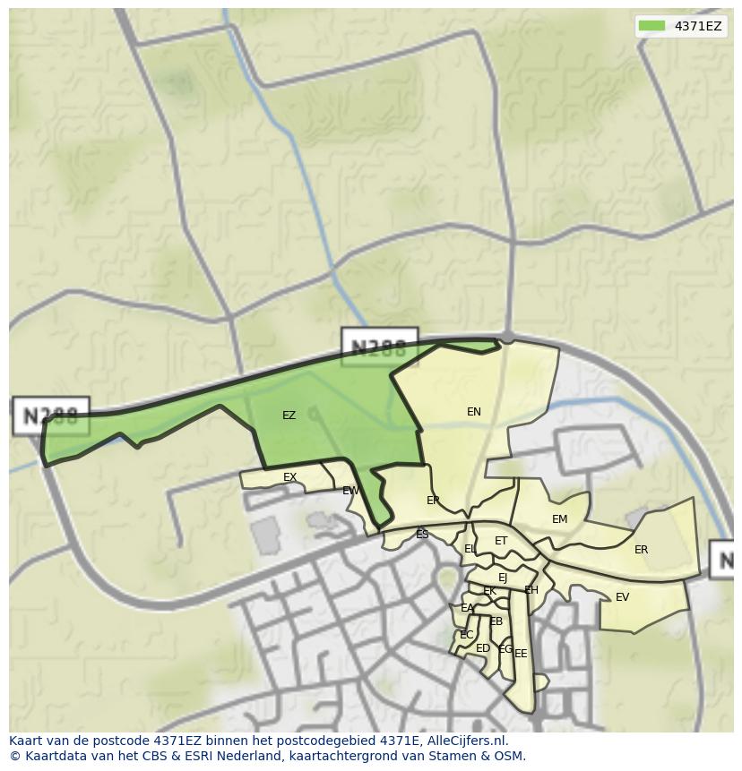 Afbeelding van het postcodegebied 4371 EZ op de kaart.