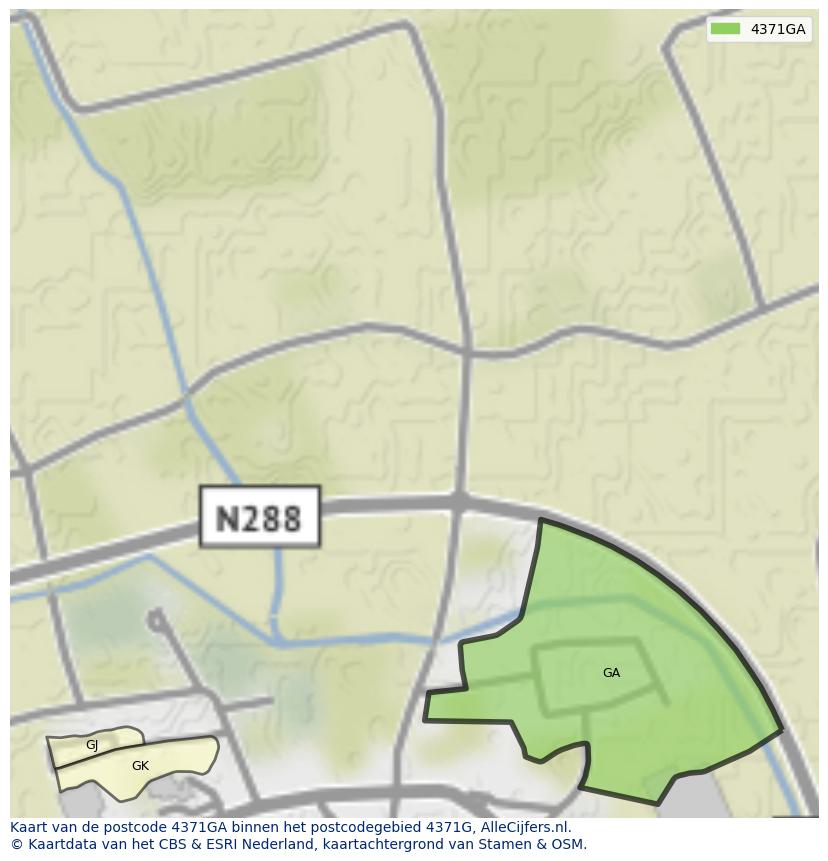 Afbeelding van het postcodegebied 4371 GA op de kaart.