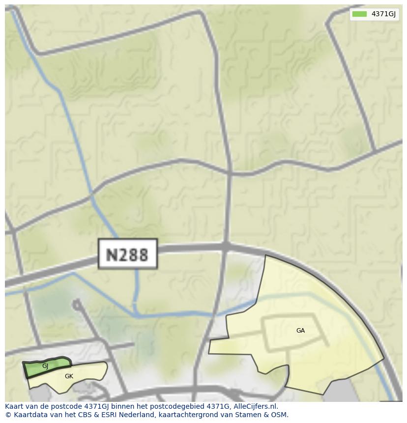 Afbeelding van het postcodegebied 4371 GJ op de kaart.
