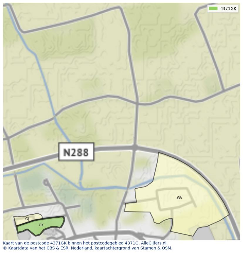 Afbeelding van het postcodegebied 4371 GK op de kaart.