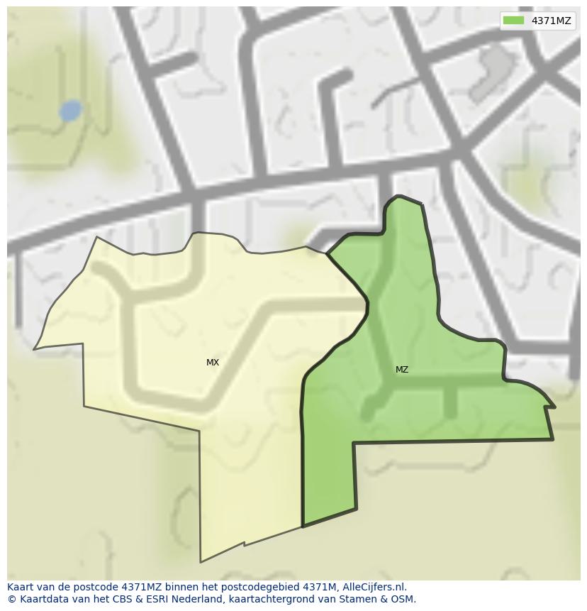 Afbeelding van het postcodegebied 4371 MZ op de kaart.