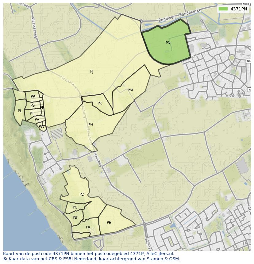 Afbeelding van het postcodegebied 4371 PN op de kaart.