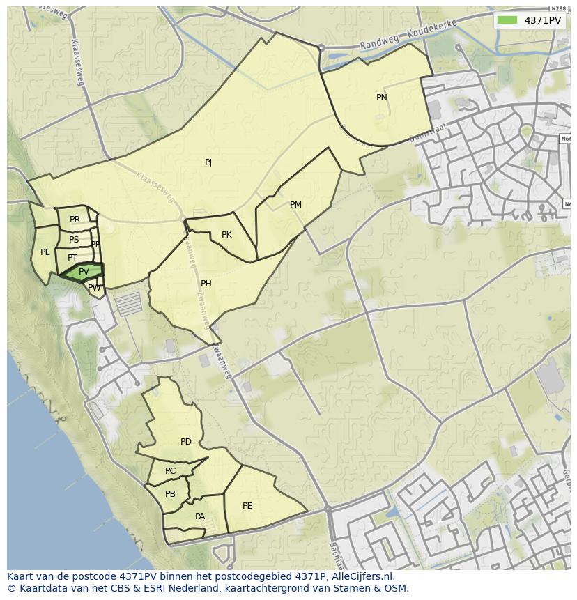 Afbeelding van het postcodegebied 4371 PV op de kaart.