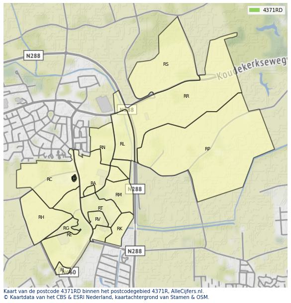 Afbeelding van het postcodegebied 4371 RD op de kaart.