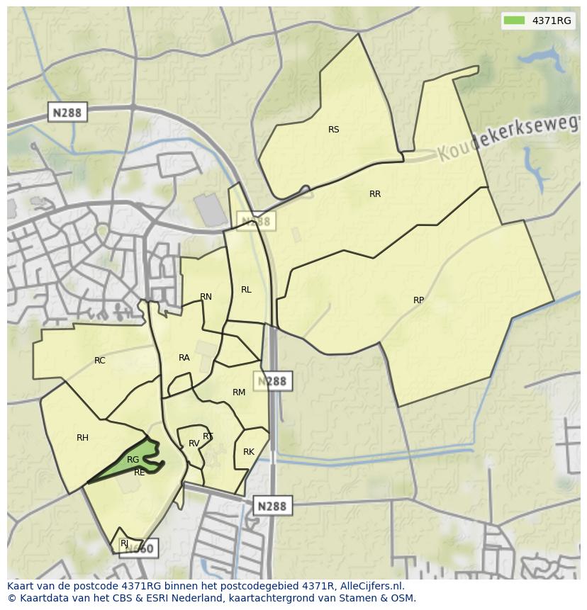 Afbeelding van het postcodegebied 4371 RG op de kaart.