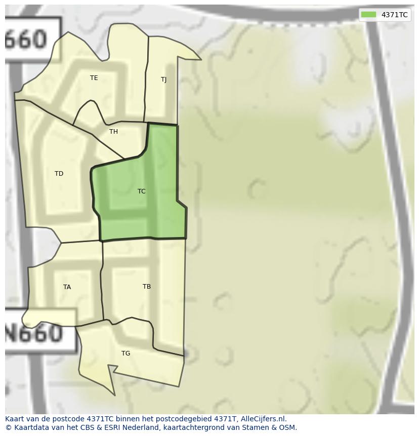 Afbeelding van het postcodegebied 4371 TC op de kaart.