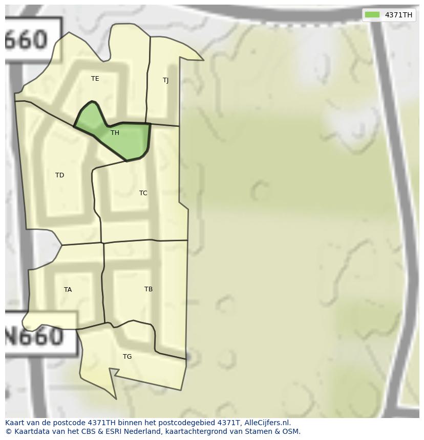 Afbeelding van het postcodegebied 4371 TH op de kaart.