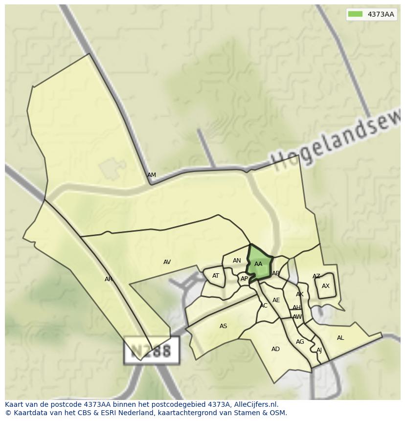 Afbeelding van het postcodegebied 4373 AA op de kaart.