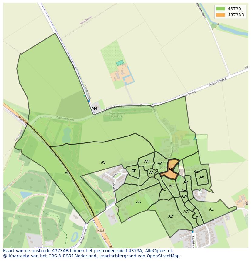 Afbeelding van het postcodegebied 4373 AB op de kaart.