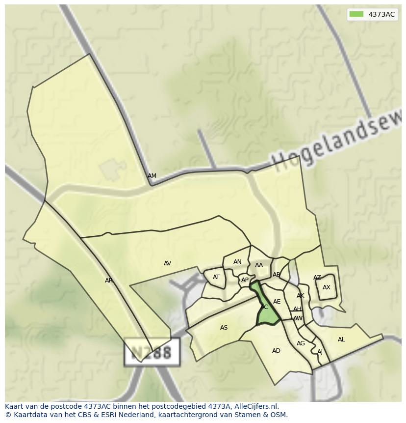 Afbeelding van het postcodegebied 4373 AC op de kaart.