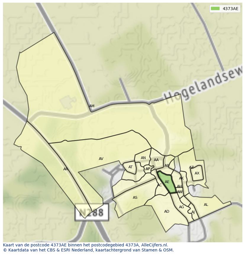 Afbeelding van het postcodegebied 4373 AE op de kaart.