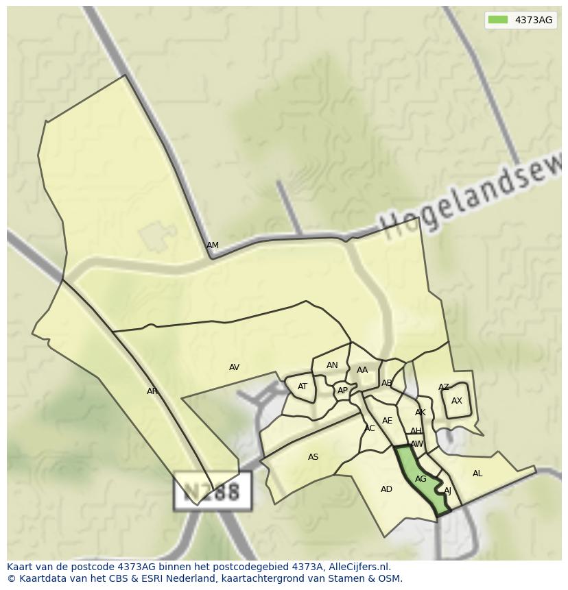 Afbeelding van het postcodegebied 4373 AG op de kaart.