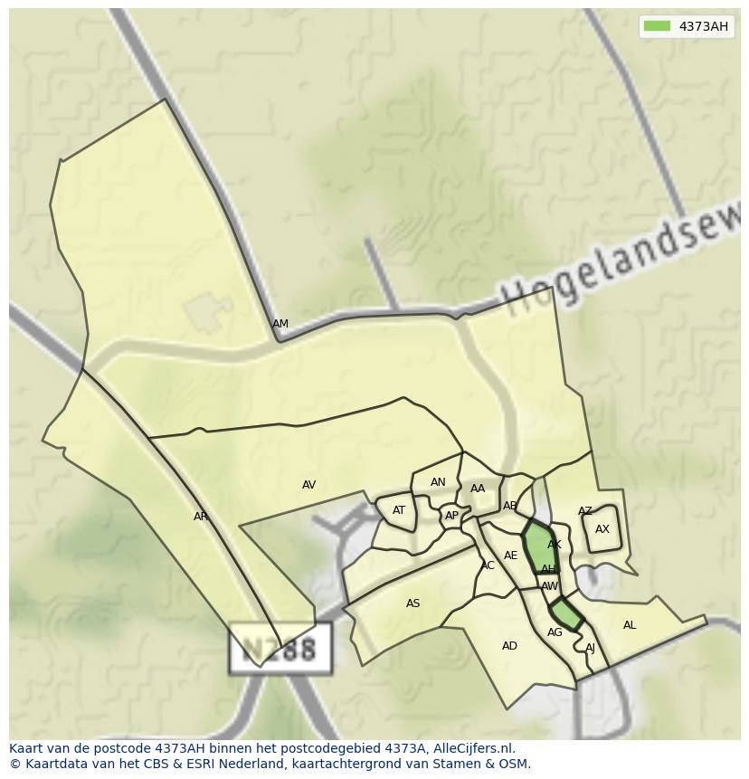 Afbeelding van het postcodegebied 4373 AH op de kaart.