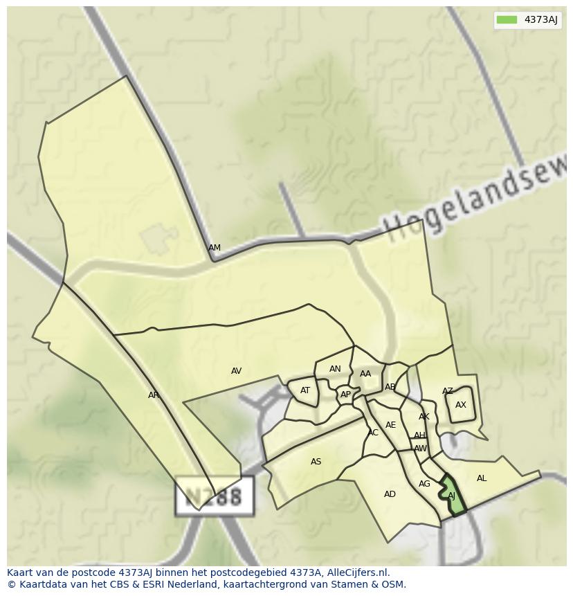 Afbeelding van het postcodegebied 4373 AJ op de kaart.