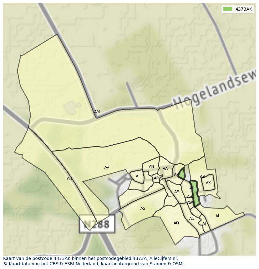 Afbeelding van het postcodegebied 4373 AK op de kaart.