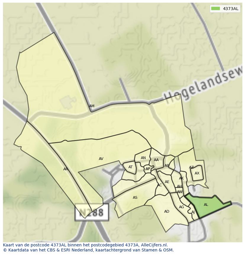 Afbeelding van het postcodegebied 4373 AL op de kaart.