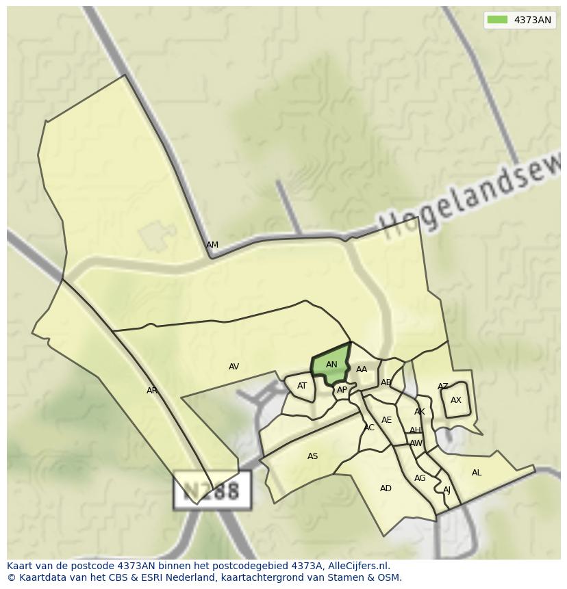 Afbeelding van het postcodegebied 4373 AN op de kaart.