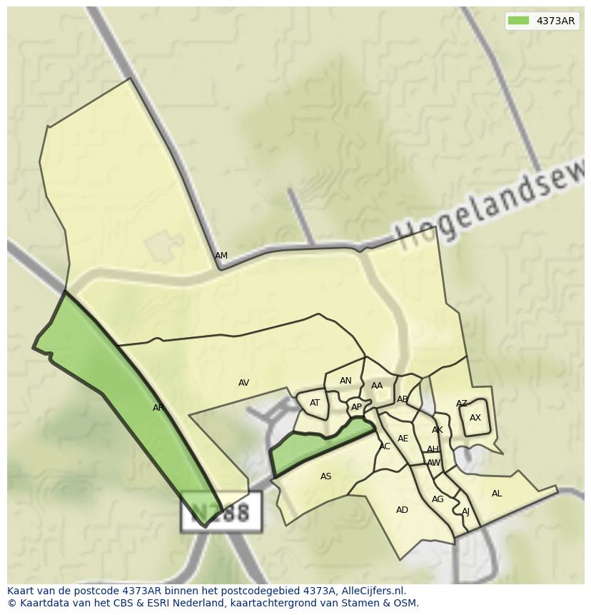 Afbeelding van het postcodegebied 4373 AR op de kaart.