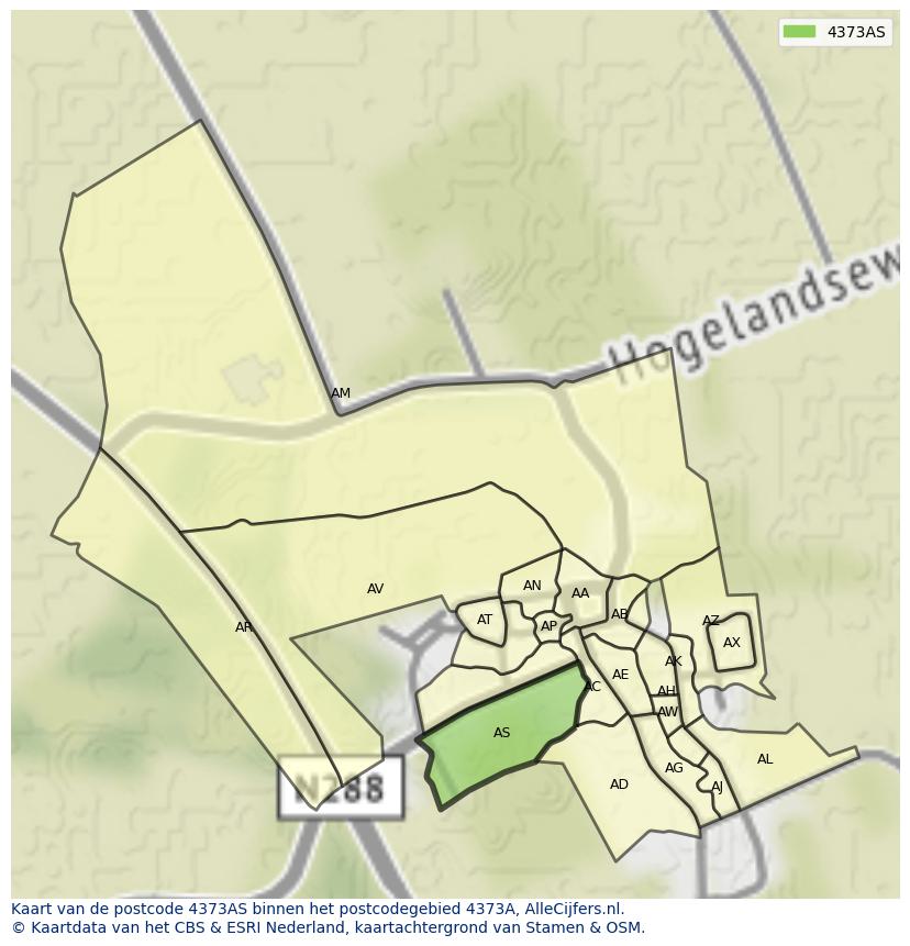 Afbeelding van het postcodegebied 4373 AS op de kaart.