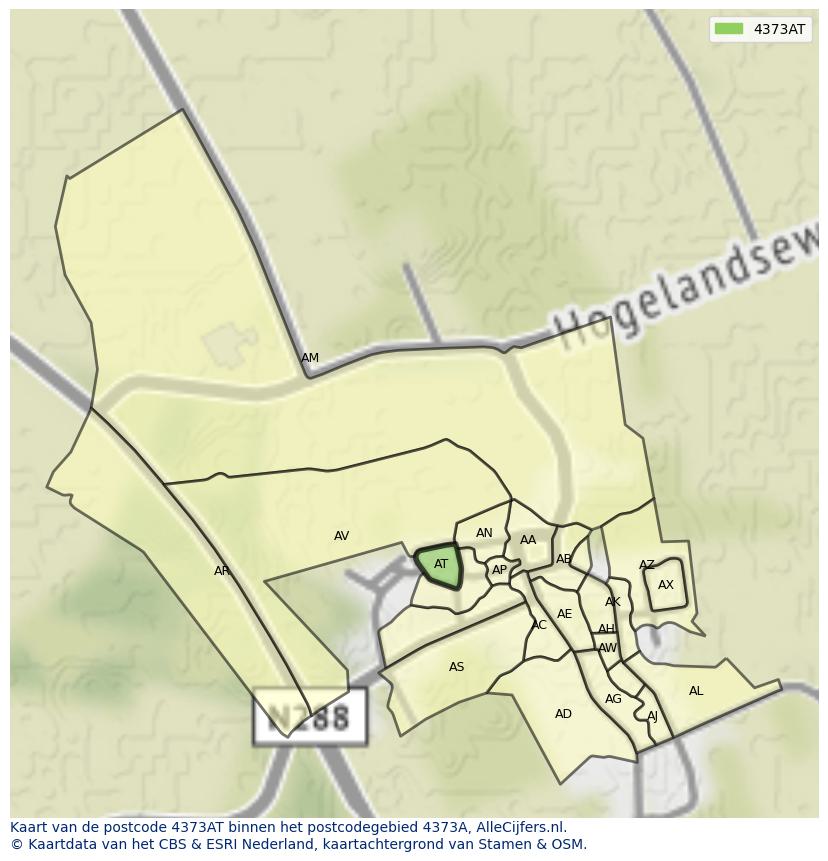 Afbeelding van het postcodegebied 4373 AT op de kaart.