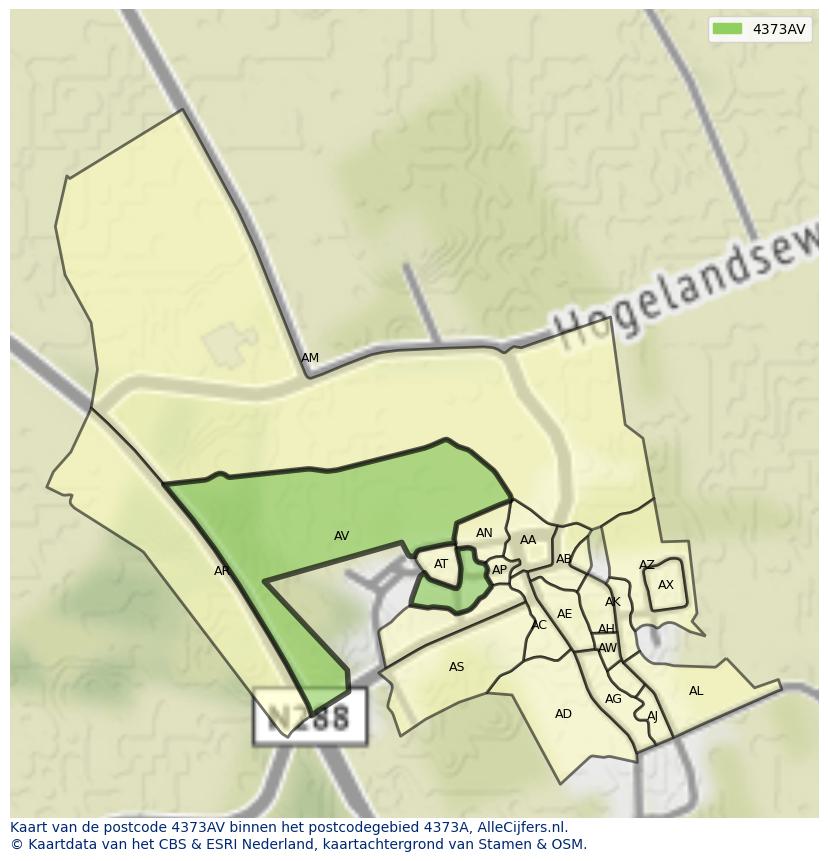 Afbeelding van het postcodegebied 4373 AV op de kaart.
