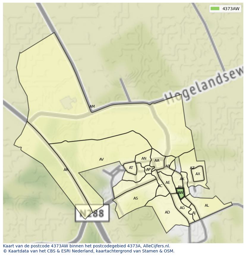 Afbeelding van het postcodegebied 4373 AW op de kaart.