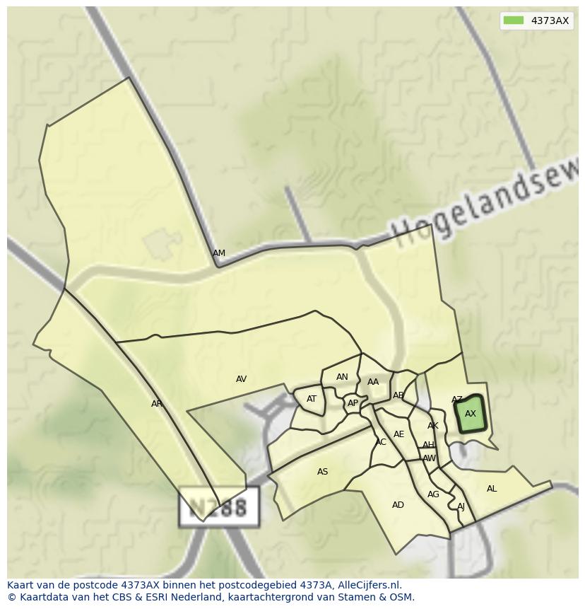 Afbeelding van het postcodegebied 4373 AX op de kaart.