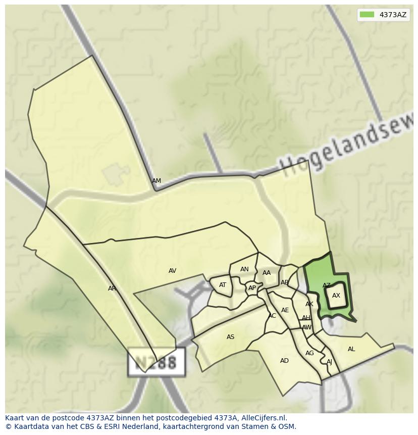 Afbeelding van het postcodegebied 4373 AZ op de kaart.