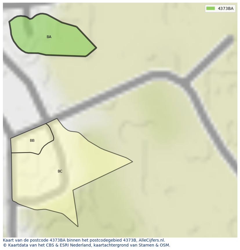 Afbeelding van het postcodegebied 4373 BA op de kaart.