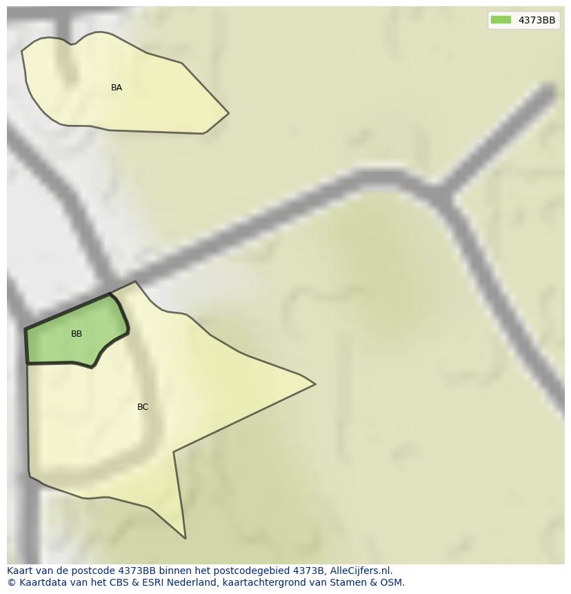 Afbeelding van het postcodegebied 4373 BB op de kaart.