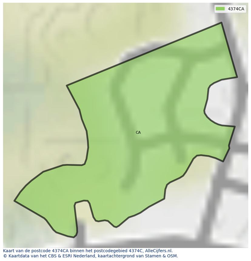 Afbeelding van het postcodegebied 4374 CA op de kaart.